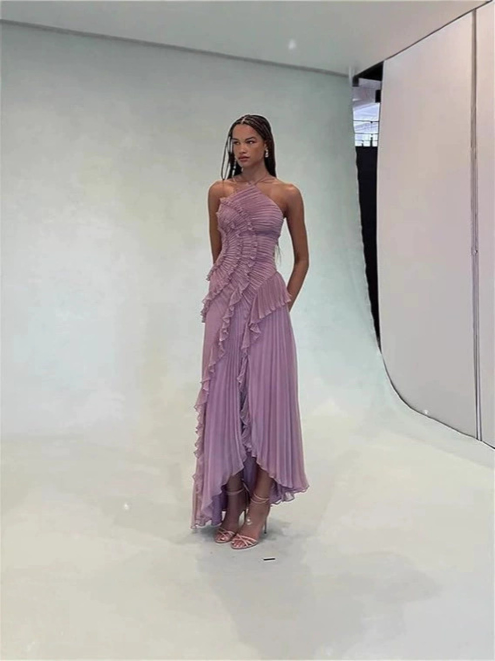 Zara Summer Halter Neck Bandeau Backless Slit Fringe Dress